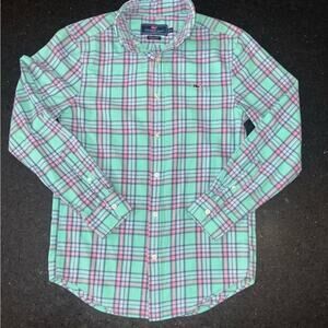 UEC VINEYARD VINES PINK GREEN PLAID WHALE SHIRT BUTTON DOWN 100% COTTON SZ XS
